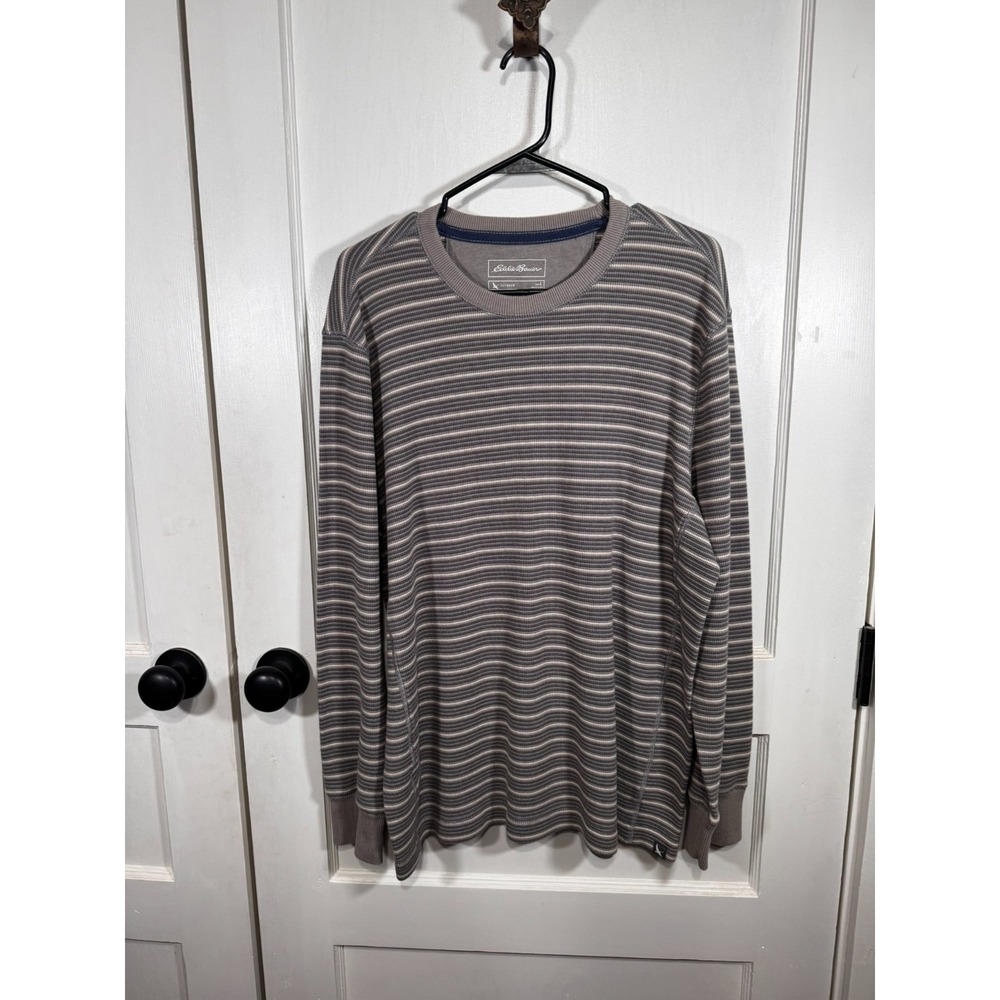 Eddie Bauer Men's Pullover Long Sleeve Shirt Gray Stripe Size L